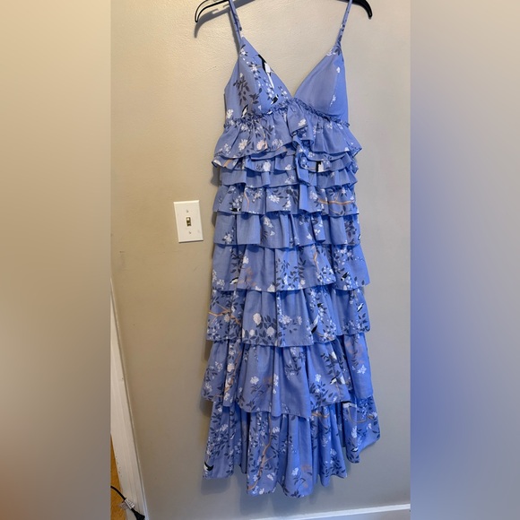 Anthropologie Geisha Designs Sleeveless Floral Tiered Ruffle Bird Midi Dress - Picture 5 of 7